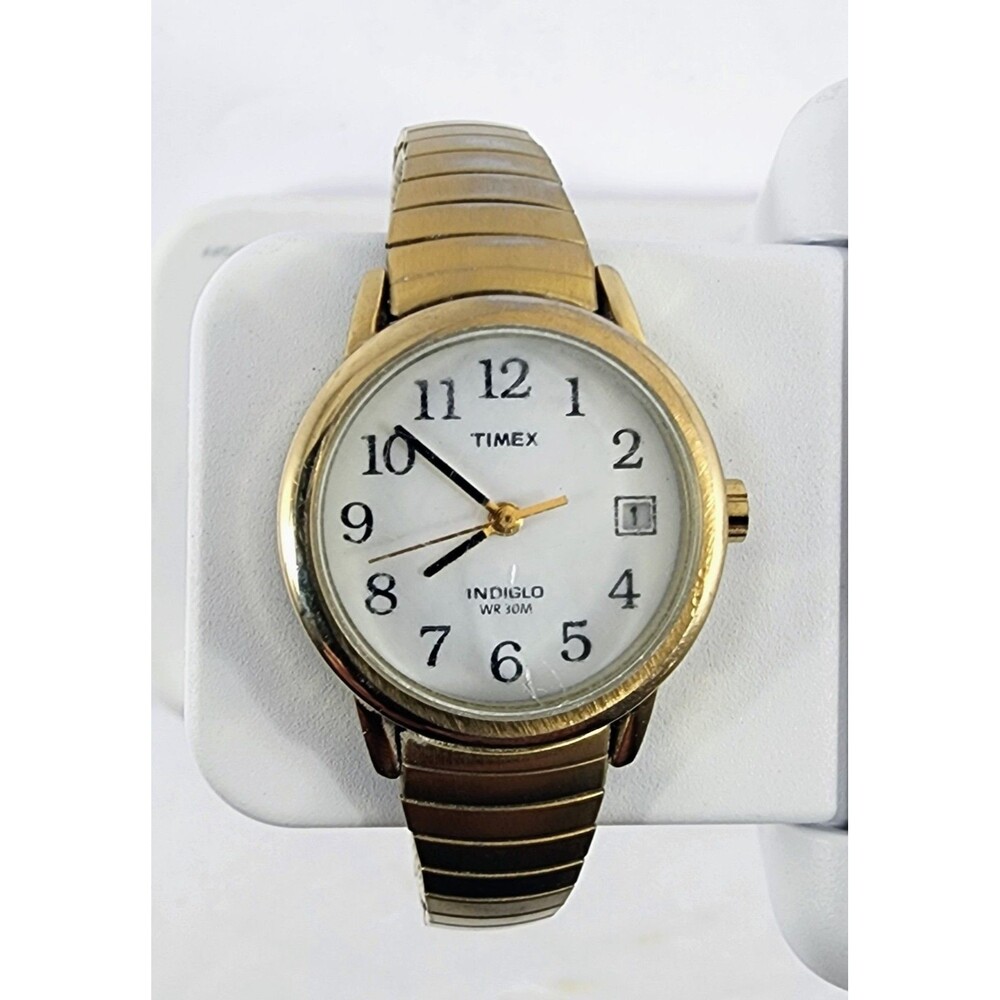 Timex Wome Gold Wristwatch Date and Seconds Hand,  For PARTS Cracked Crystal